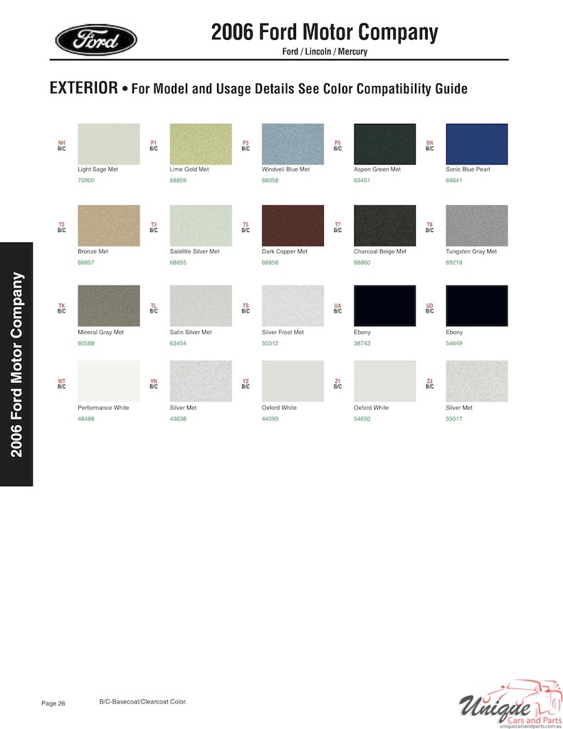 2006 Ford Paint Charts Sherwin-Williams 2